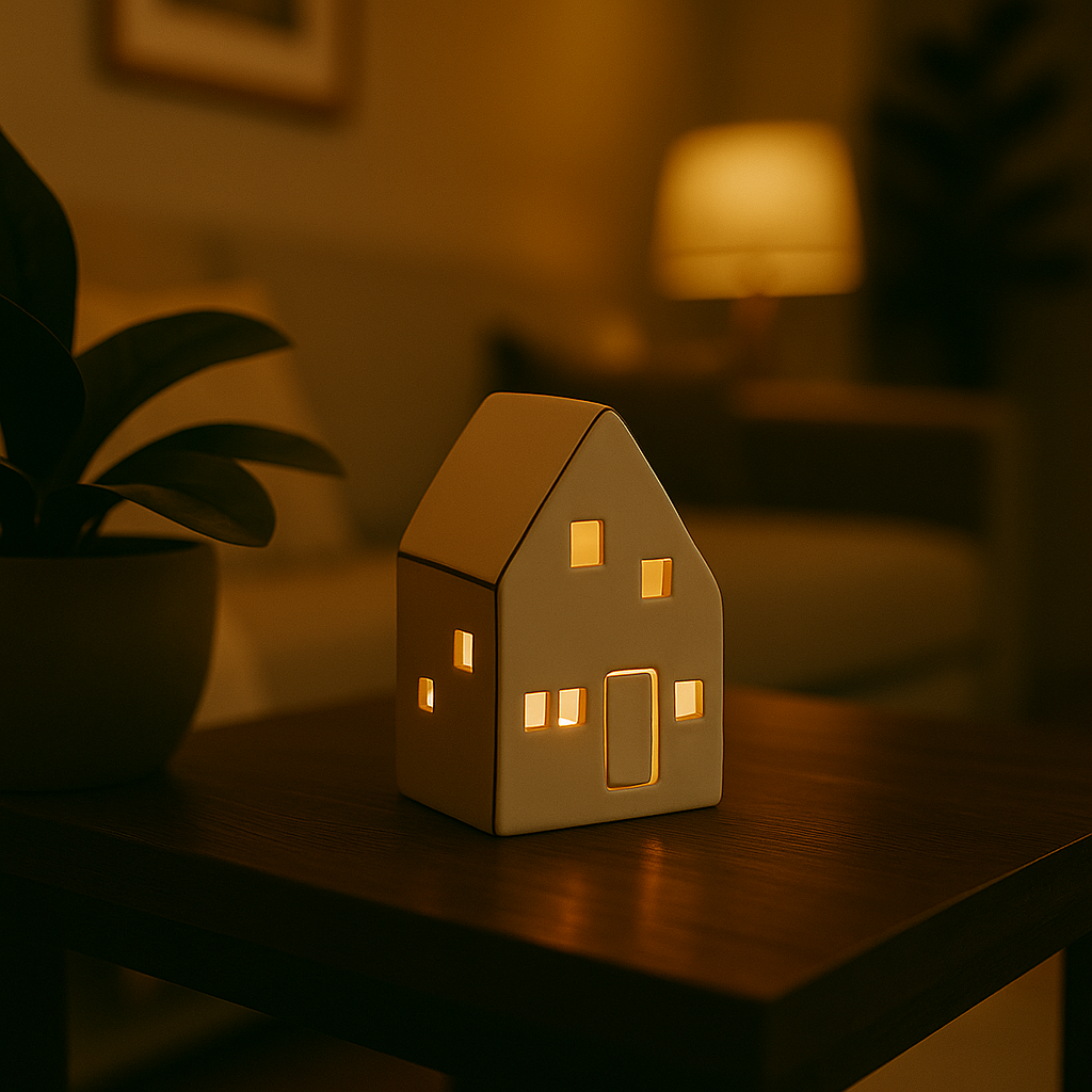 Nordby lyshus keramikk med varm LED-belysning - koselig stemningsbelysning