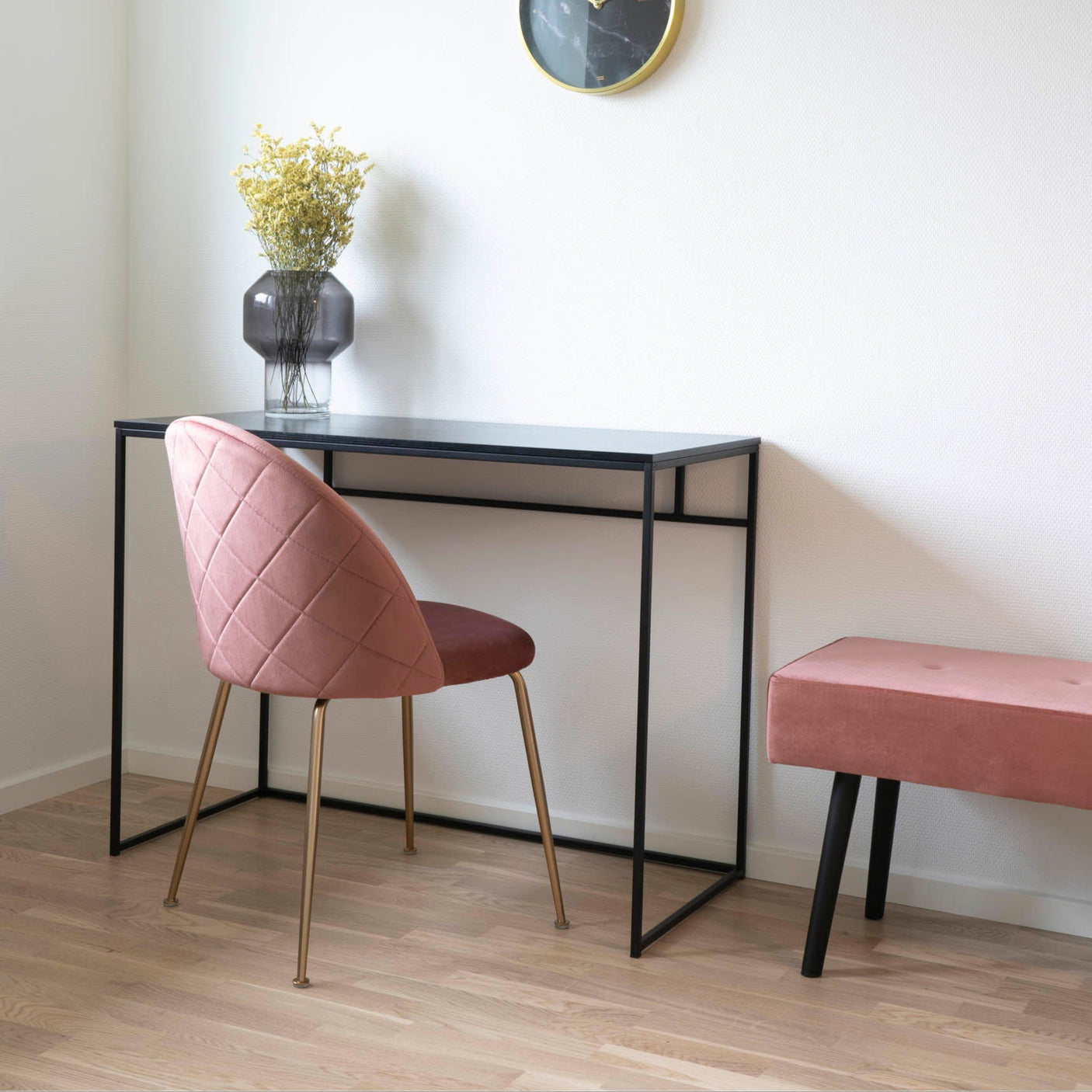 2-pk House Nordic Geneve velvet rosa/messing spisestol