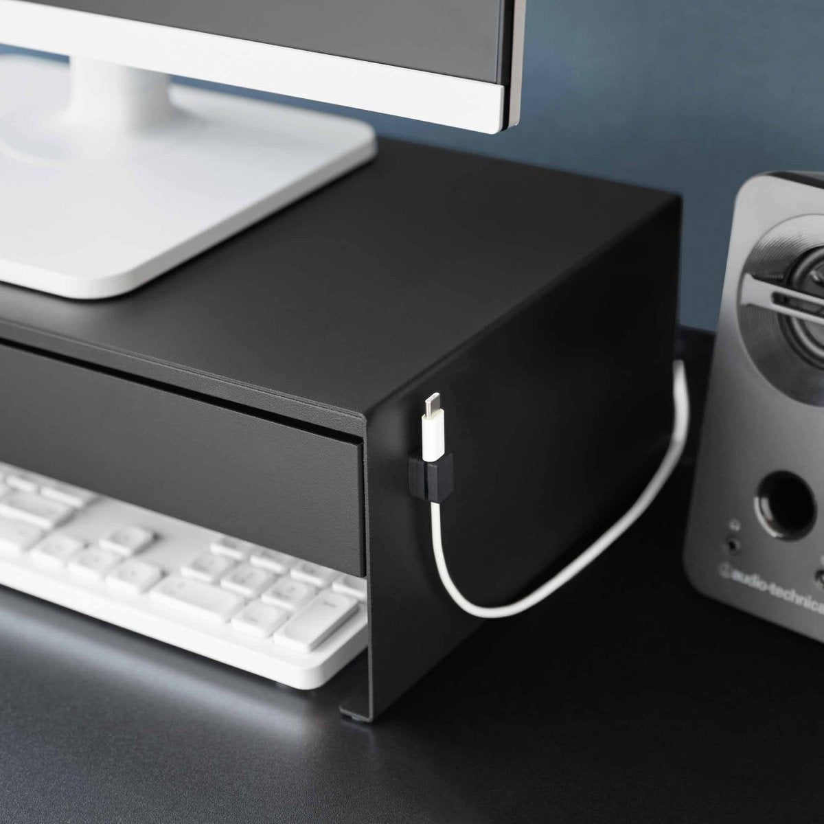 Monitorstativ med skuff sort 50 x 24 x 12,8 cm - Lindas Dekor