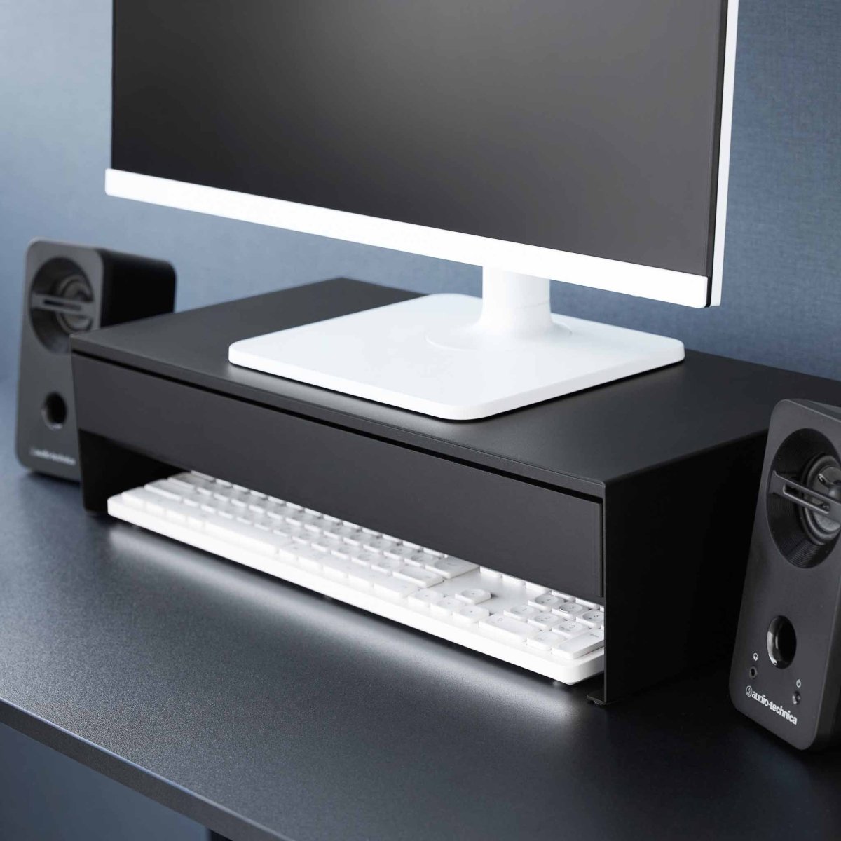 Monitorstativ med skuff sort 50 x 24 x 12,8 cm - Lindas Dekor