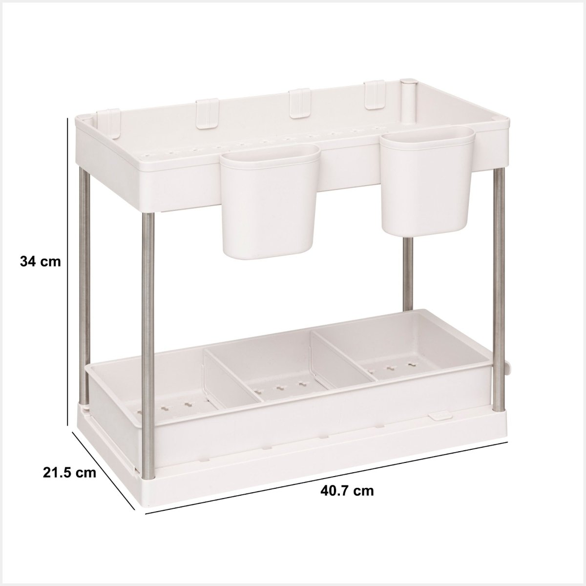 Uttrekkbar skaporganiser 2 etasjer beige 34 cm, mål på organiseren