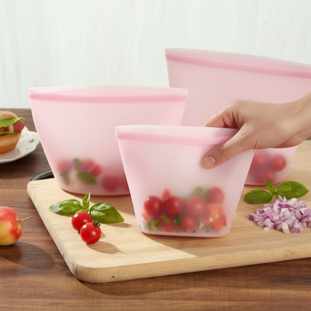 3-pk Gjenbrukbare oppbevaringsposer til mat