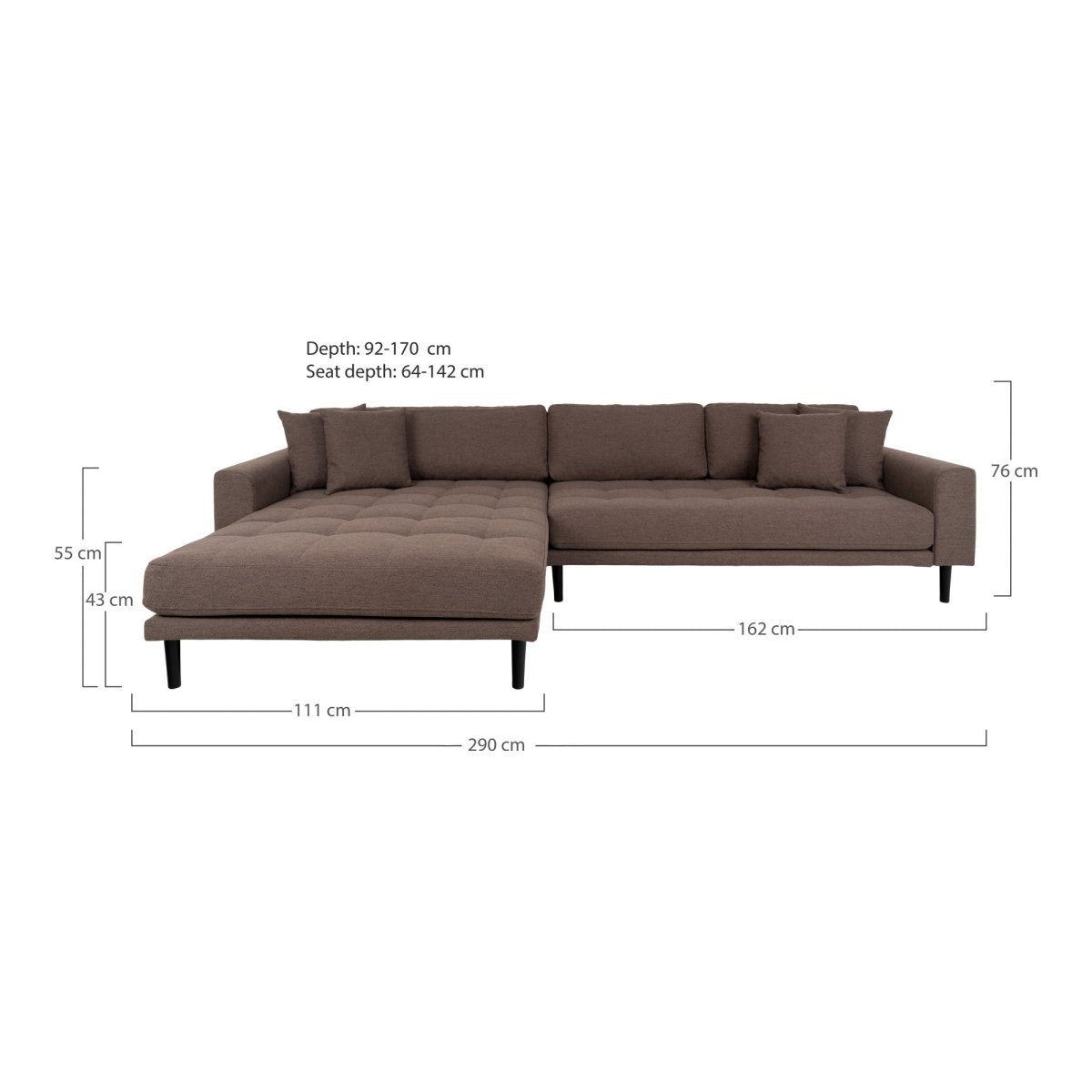 Lido Lounge sofa brun, venstrevendt - Lindas Dekor