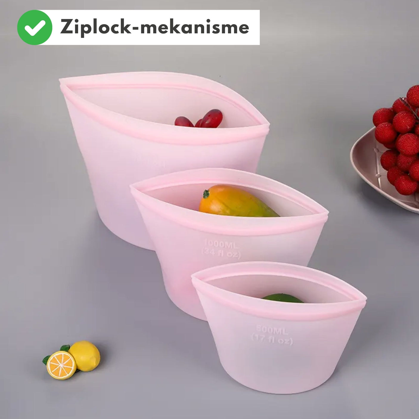 3-pk Gjenbrukbare oppbevaringsposer til mat