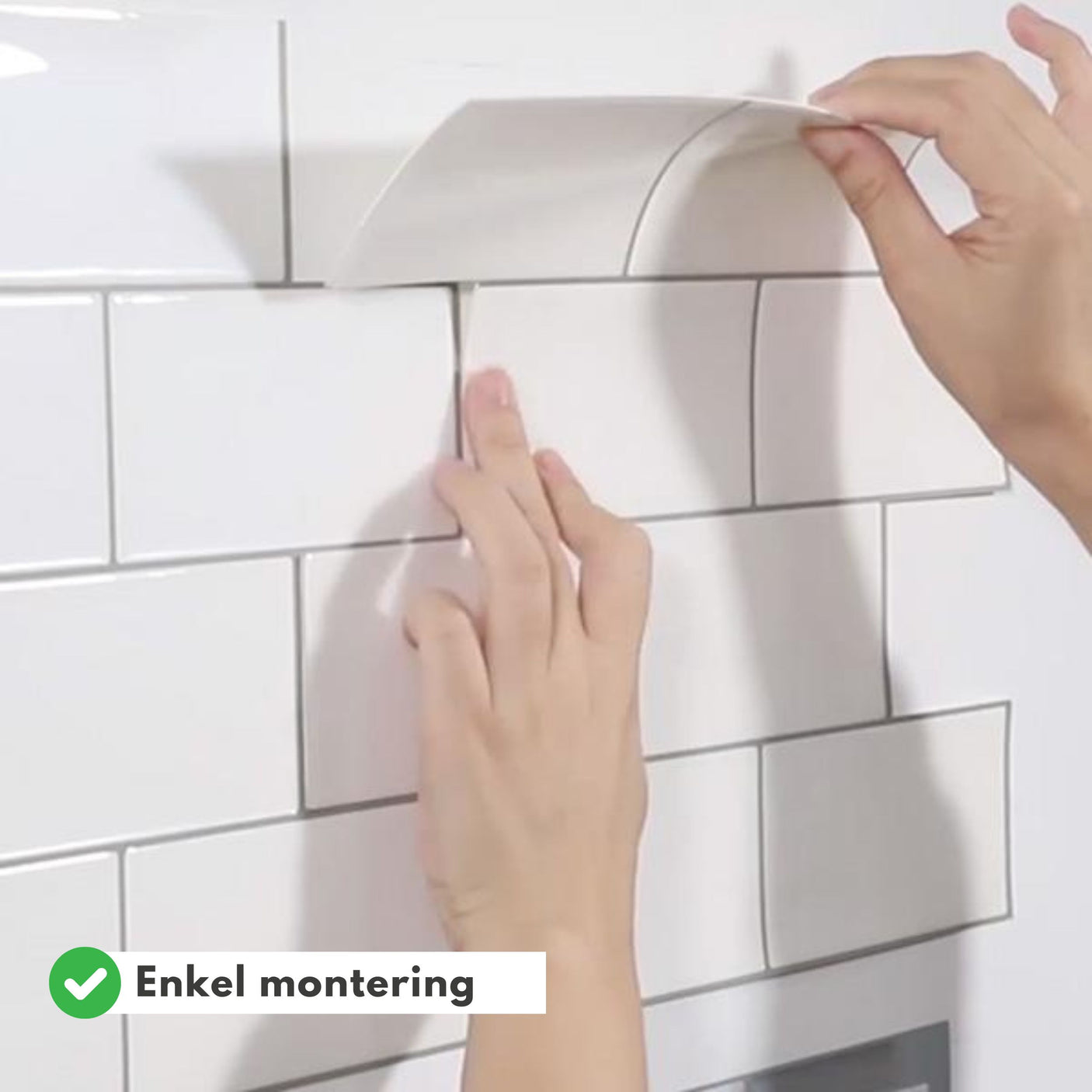 Enkel montering av subway hvit veggfliser – festes direkte uten fug eller lim.
