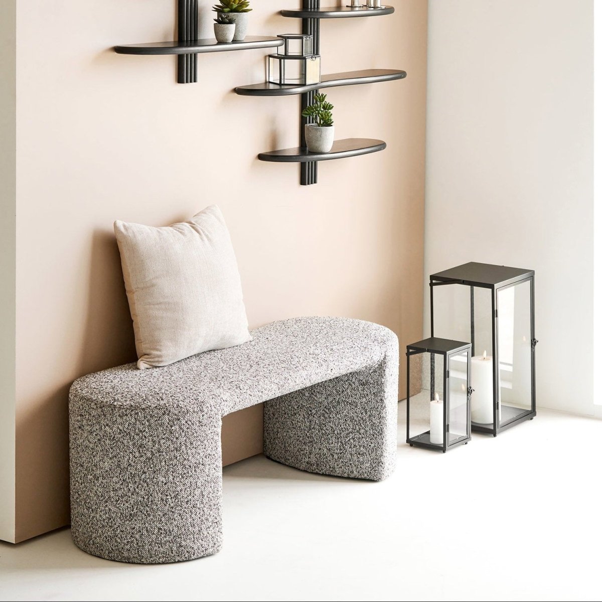 Westport benk bouclé sort og hvit 120x45x44 cm - bilde 8