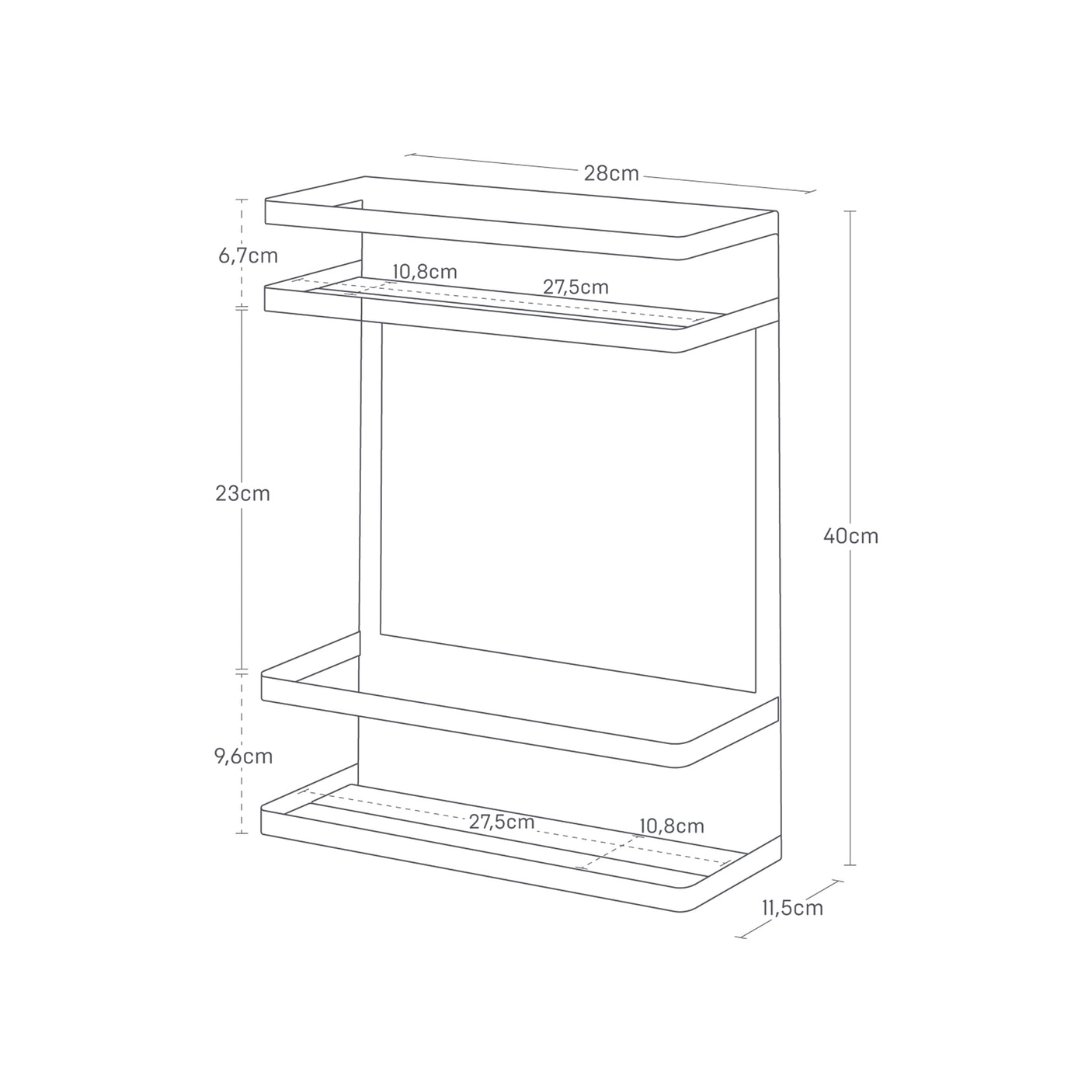 Sort oppbevaringshylle med magnet brukt til oppbevaring av vaskemidler.
