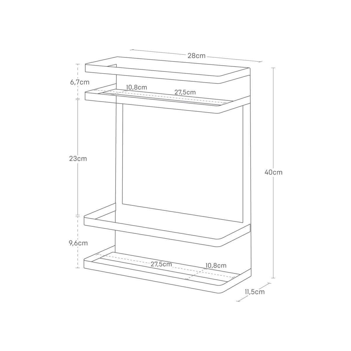 Magnetisk oppbevaringshylle sort 28 x 11,5 x 40 cm - Lindas Dekor