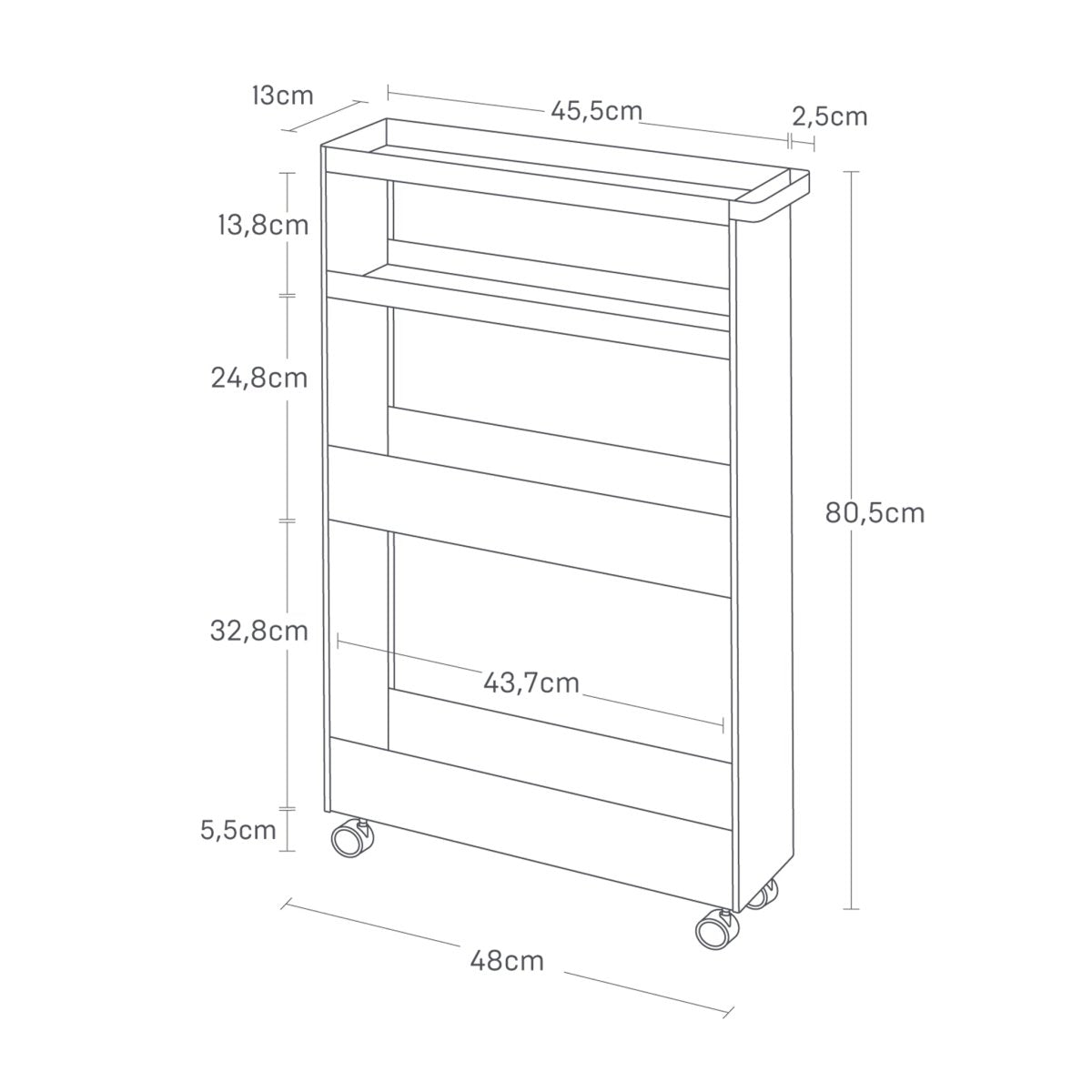 Oppbevaringsvogn på hjul hvit 80,5 x 45,5 cm - Lindas Dekor