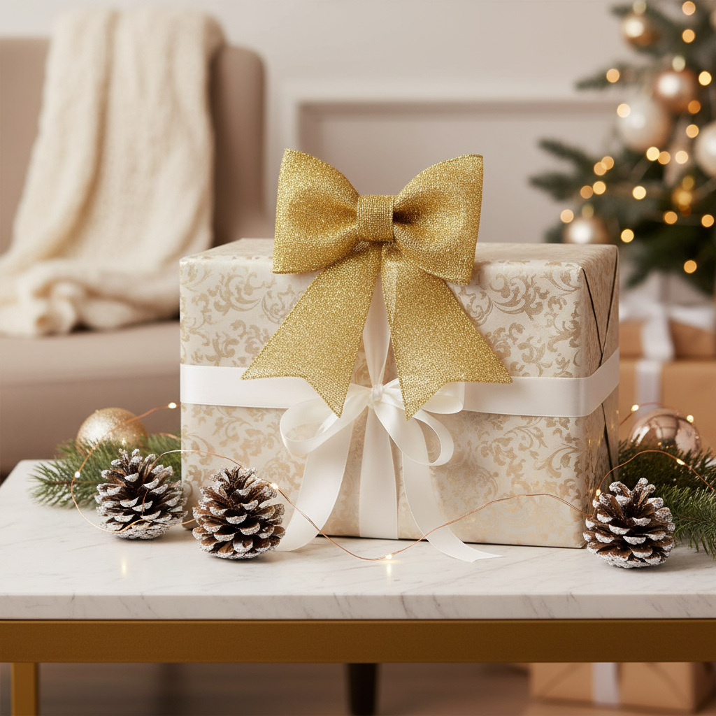 Sløyfe til juletre, gull/glitter