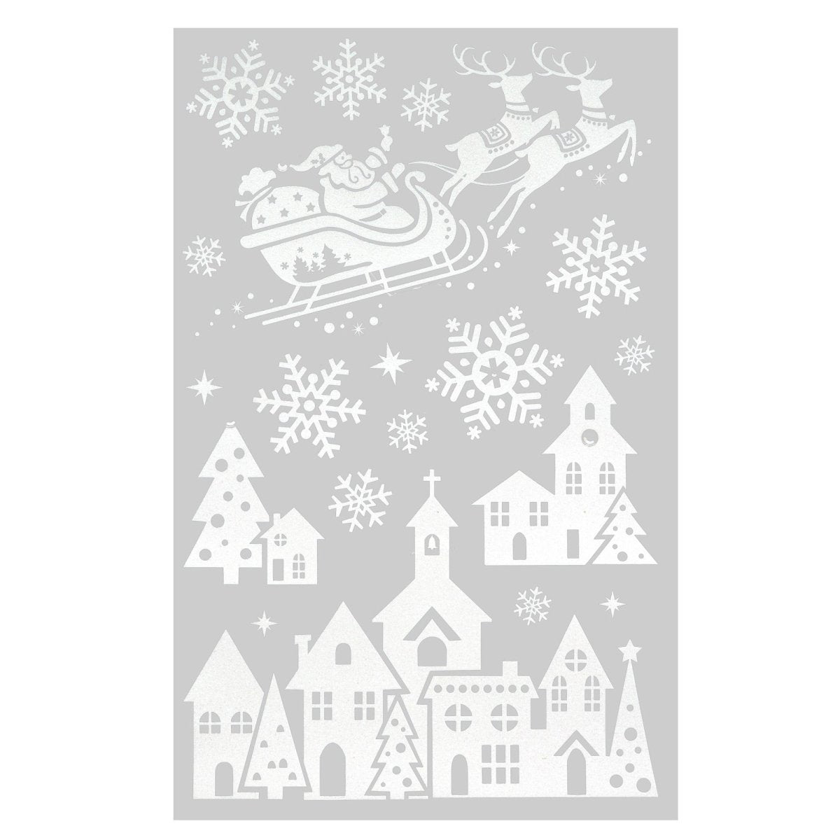 Julestickers med glitter og rhinsten 6 design 50 x 32 cm, vinterlandsby