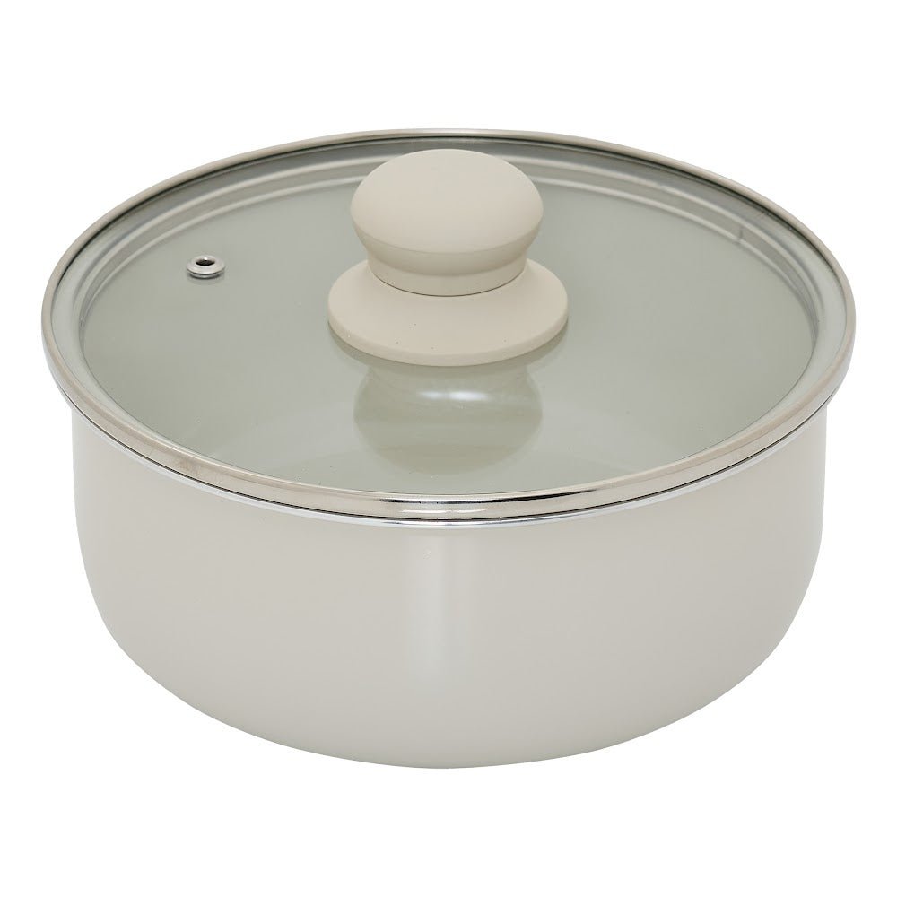 Beige kasserolle med glasslokk fra settet