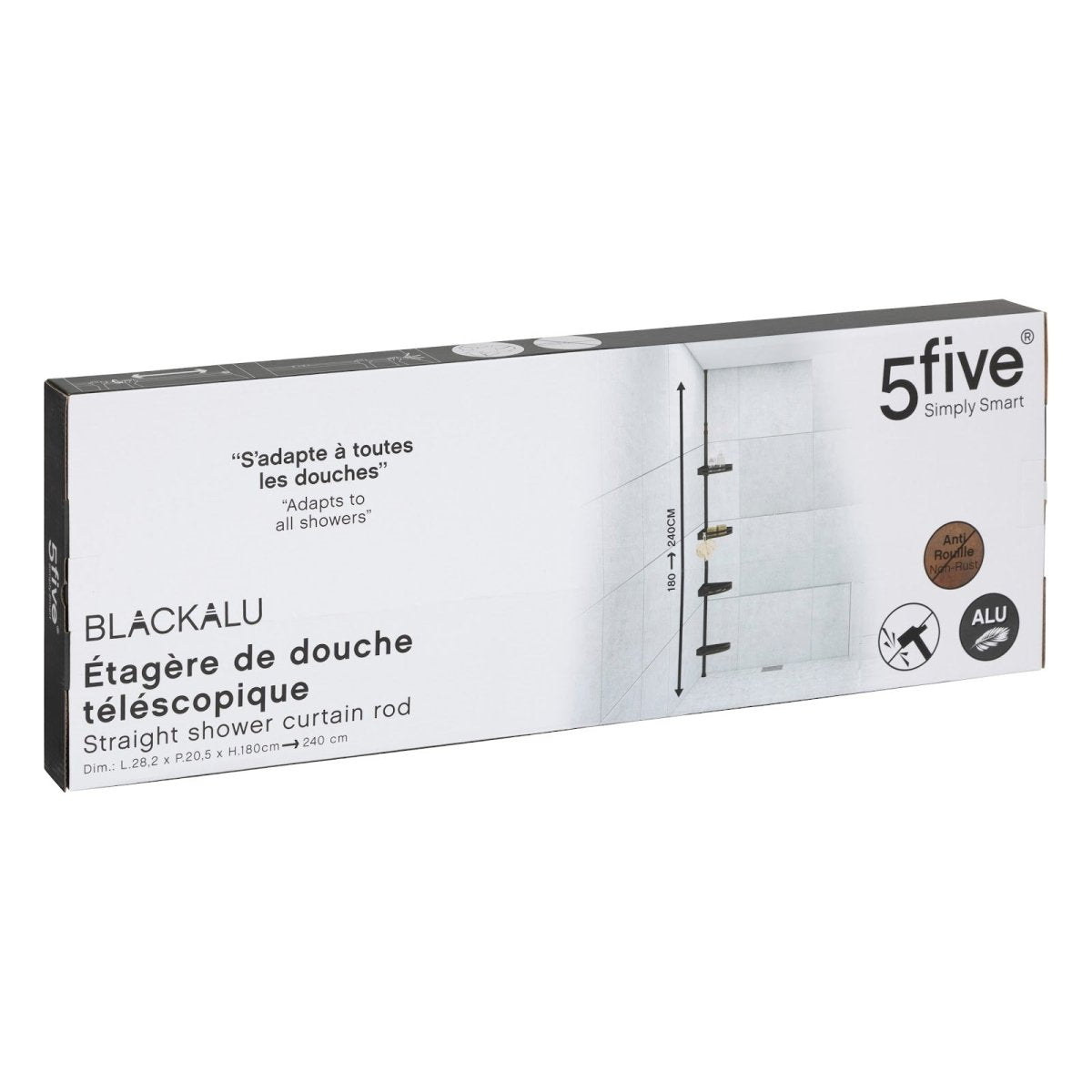 5five Simply Smart Blackalu teleskopisk dusjhylle i original emballasje