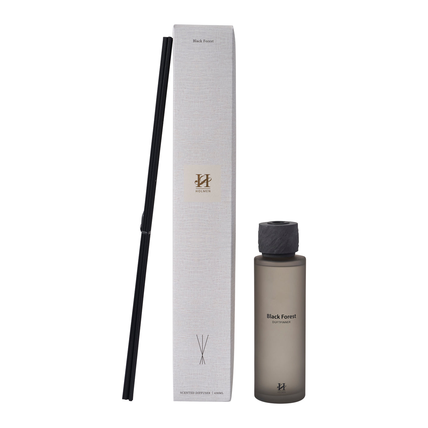 Duftpinner Black Forest fra Holmen med mørk glassflaske