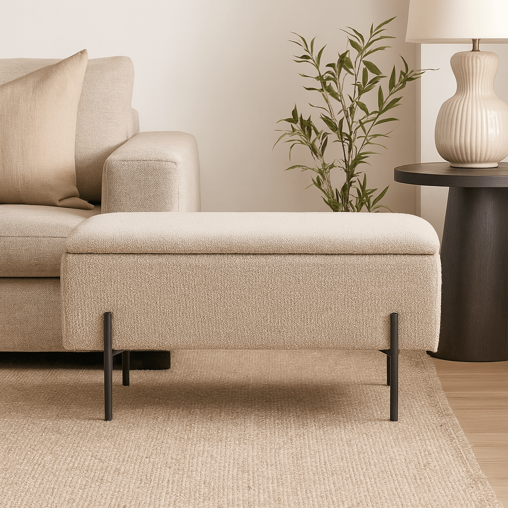 Watford benk med oppbevaring bouclé beige 95 cm - Lindas Dekor