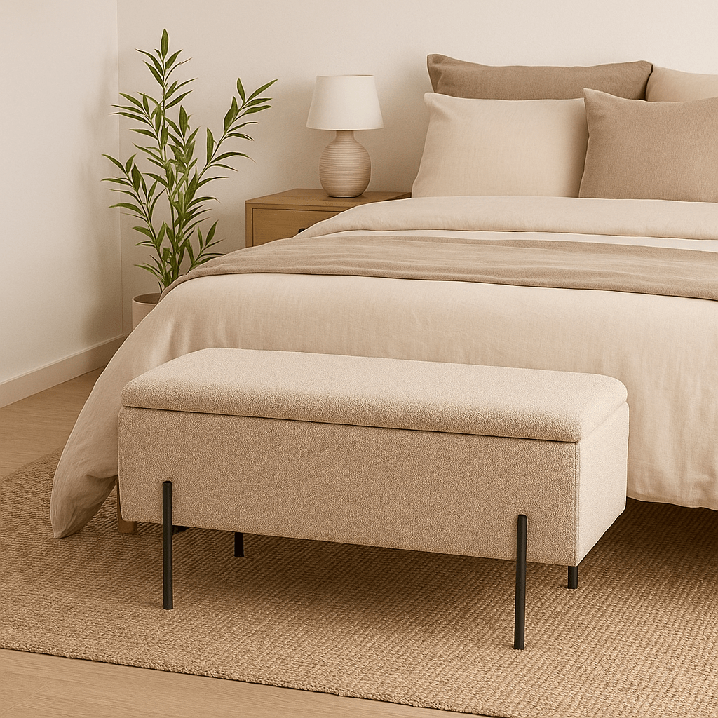 Watford benk med oppbevaring bouclé beige 95 cm - Lindas Dekor