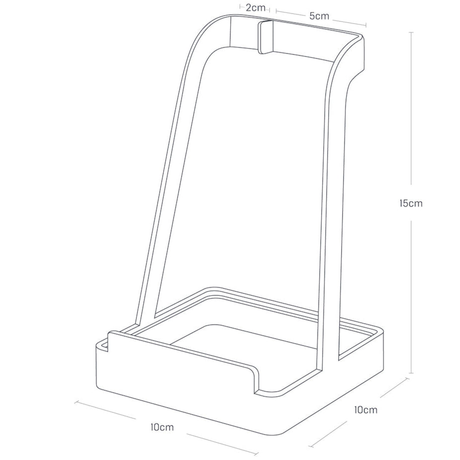 Sort metallstativ for kjøkkenredskaper, minimalistisk design vist uten redskap.