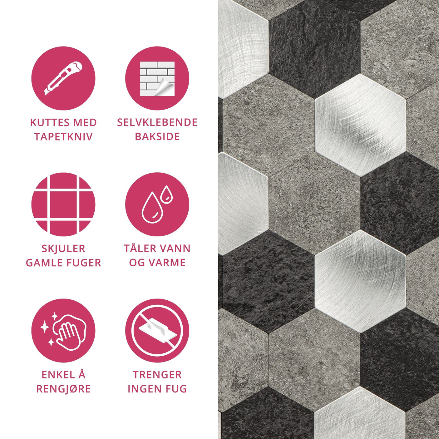 10-pk Espresso hexagon selvklebende veggfliser