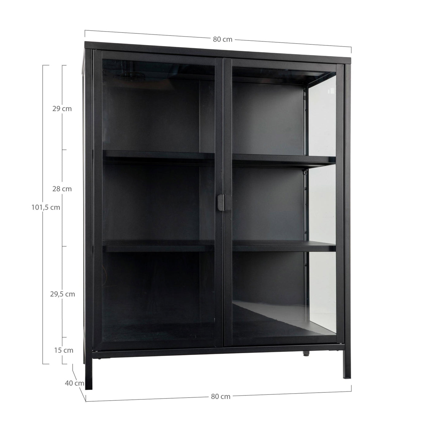 Brisbane vitrineskap 2 glassdører sort stål 80x40x101 cm - bilde 7
