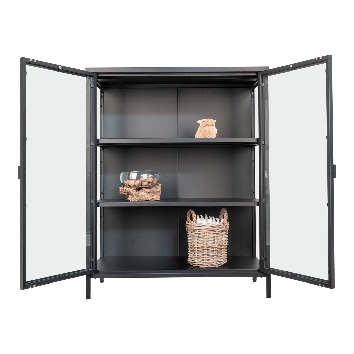 Brisbane vitrineskap 2 glassdører sort stål 80x40x101 cm - bilde 6