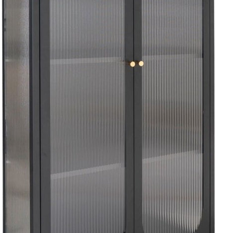 Adelaide vitrineskab med ridet glas, sort, 80 x 35 x 180 cm - Lindas Dekor