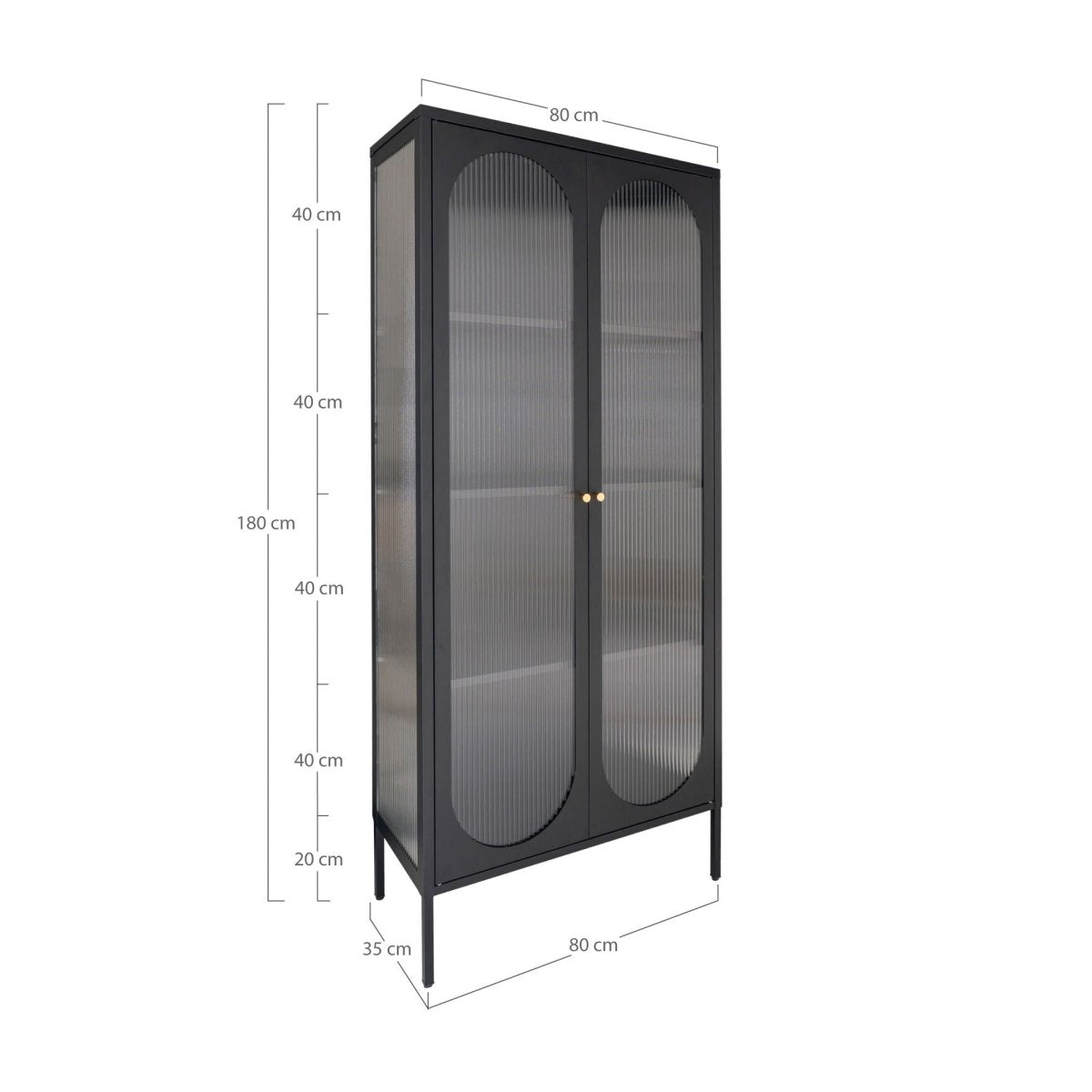 Adelaide vitrineskap rillet glass sort 80 x 35 x 180 cm - Lindas Dekor
