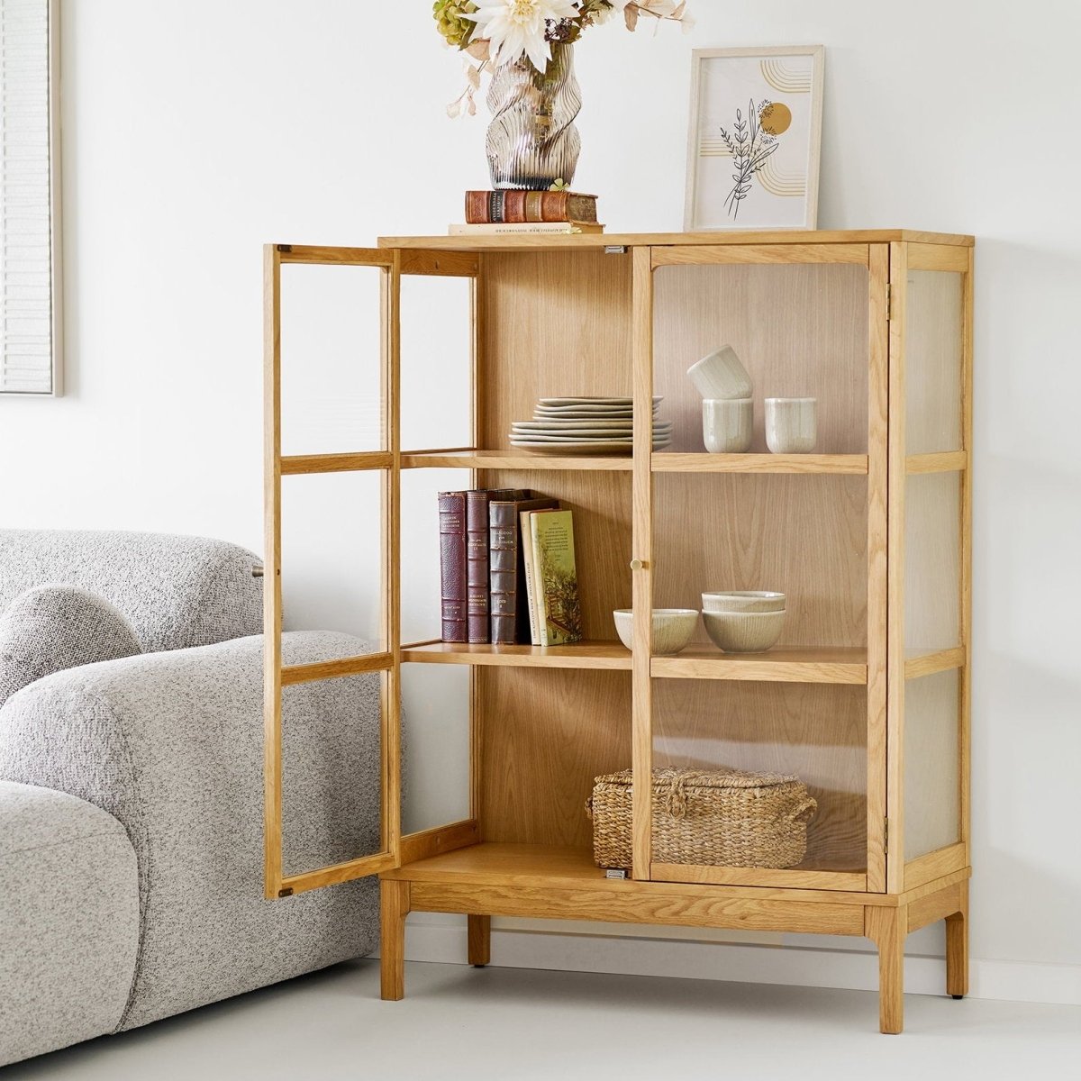 Zamora vitrineskap 2 glassdører eik natur 90x40x126 cm - bilde 8