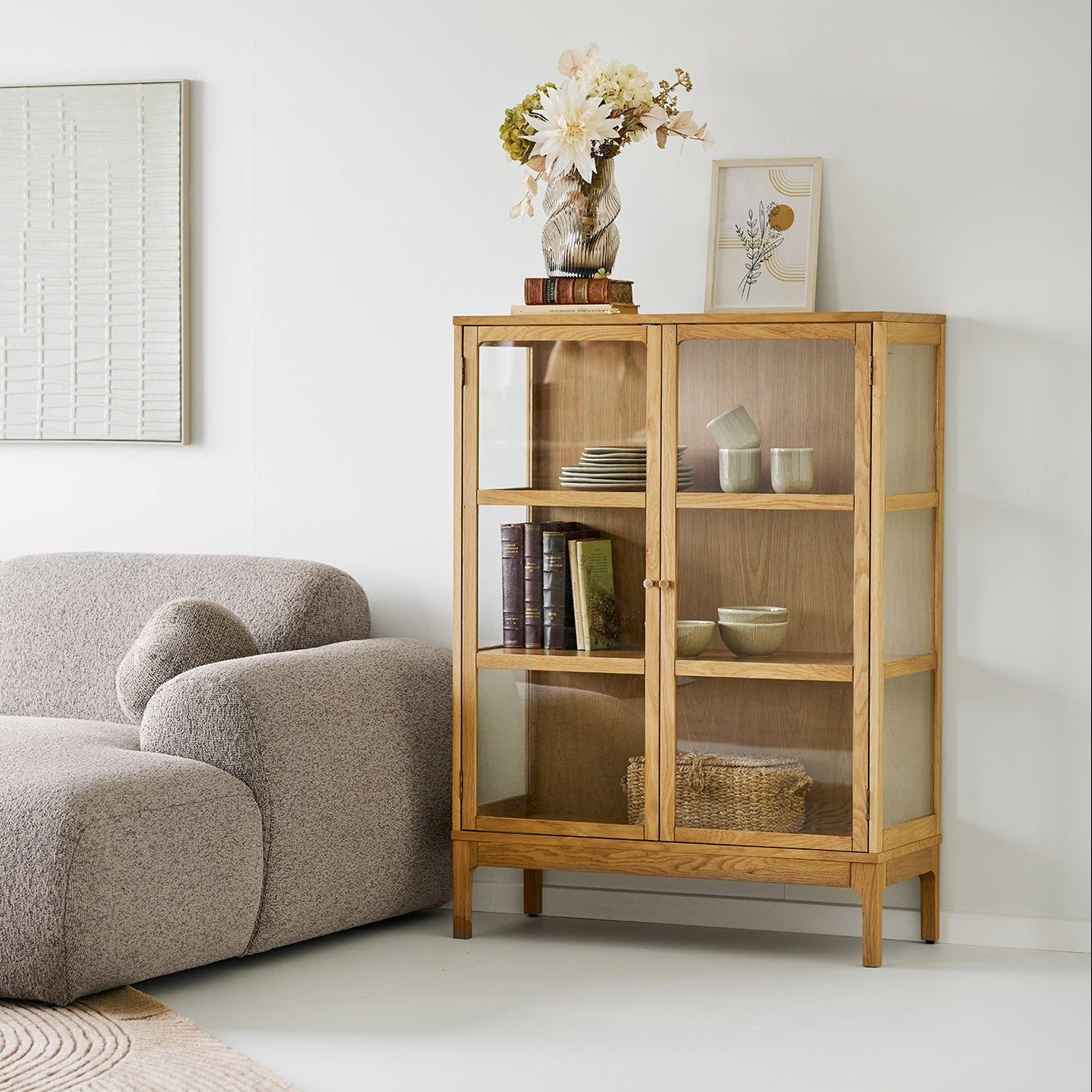 Zamora vitrineskap 2 glassdører eik natur 90x40x126 cm - bilde 9
