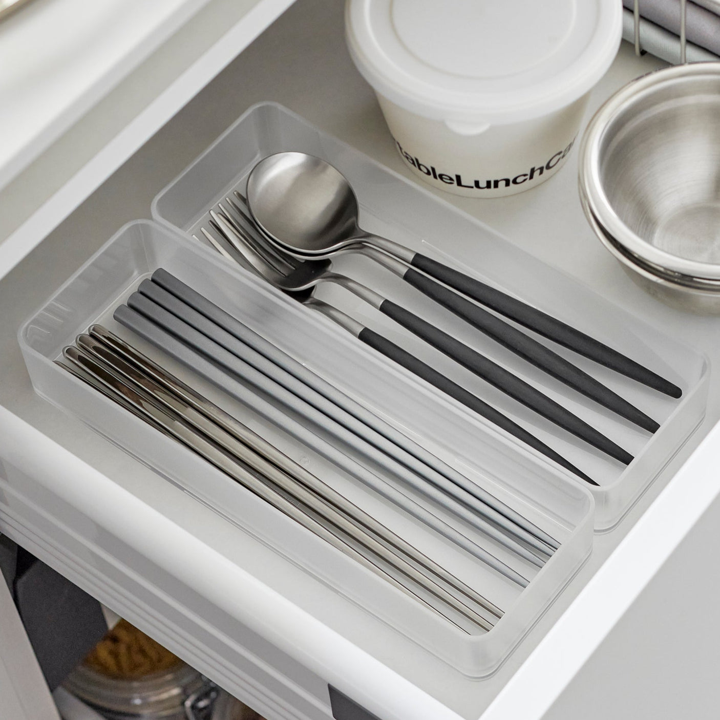 Store oppbevaringsbokser i gjennomsiktig plast, sett med 2.