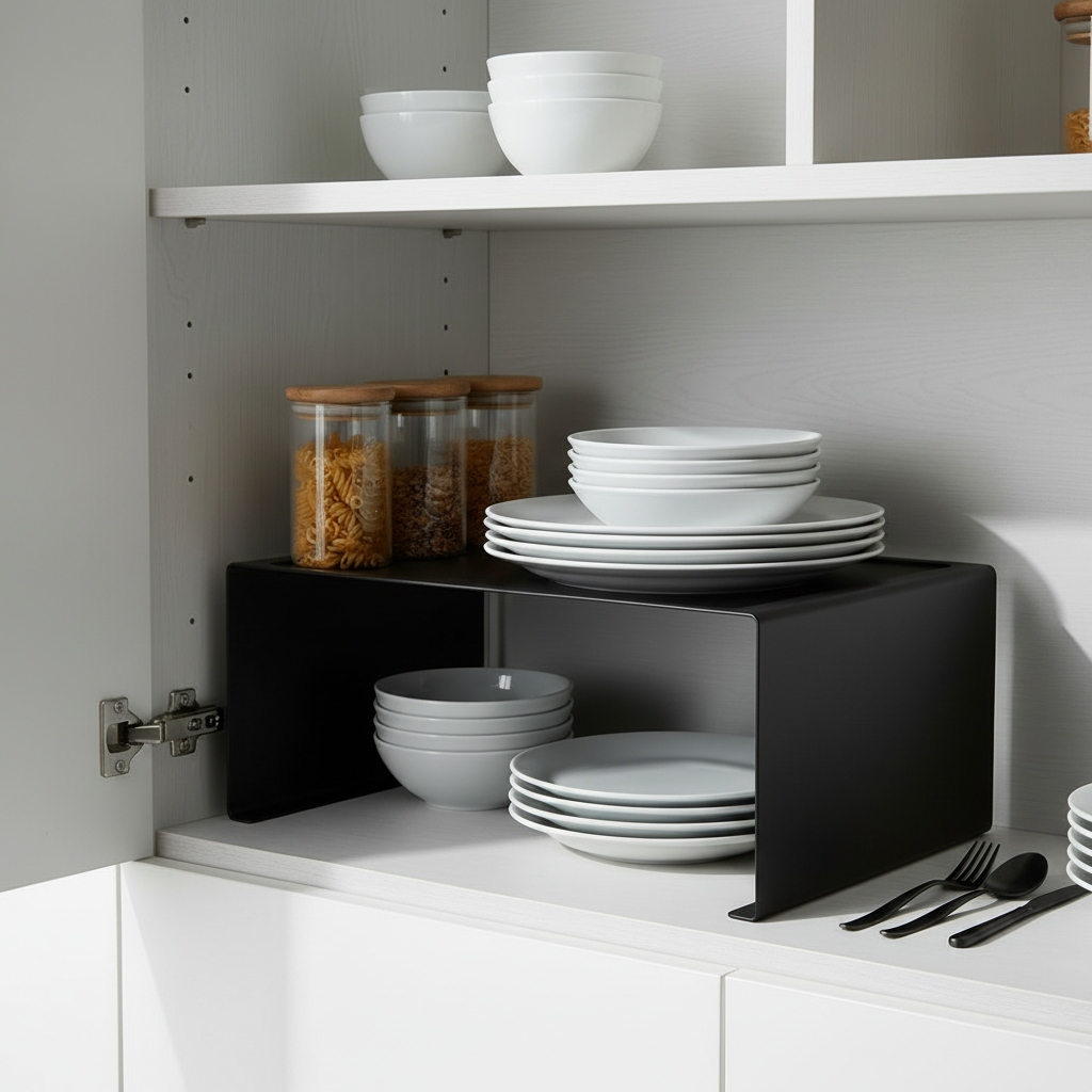 Stabelbar hylle bred sort