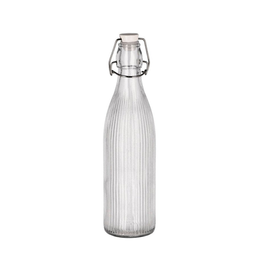 Patentflaska Funktion i speglat klart glas med vit porslinslock och stål lås