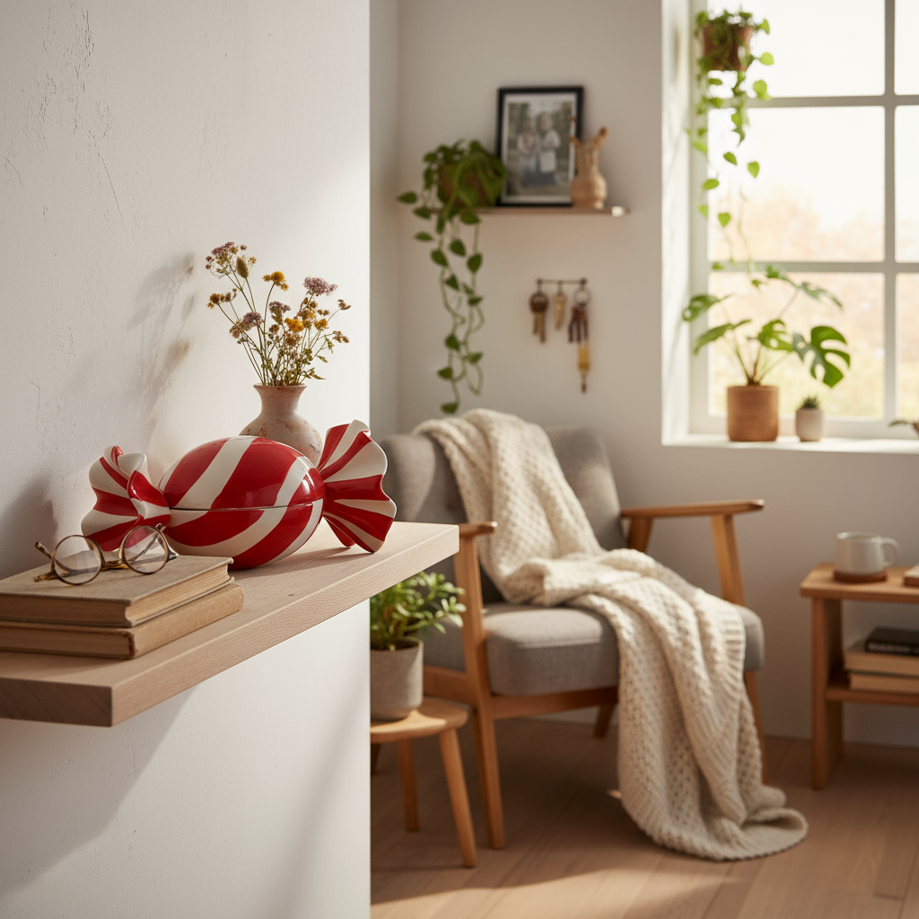 Candy julekrukke i keramikk rød/hvit