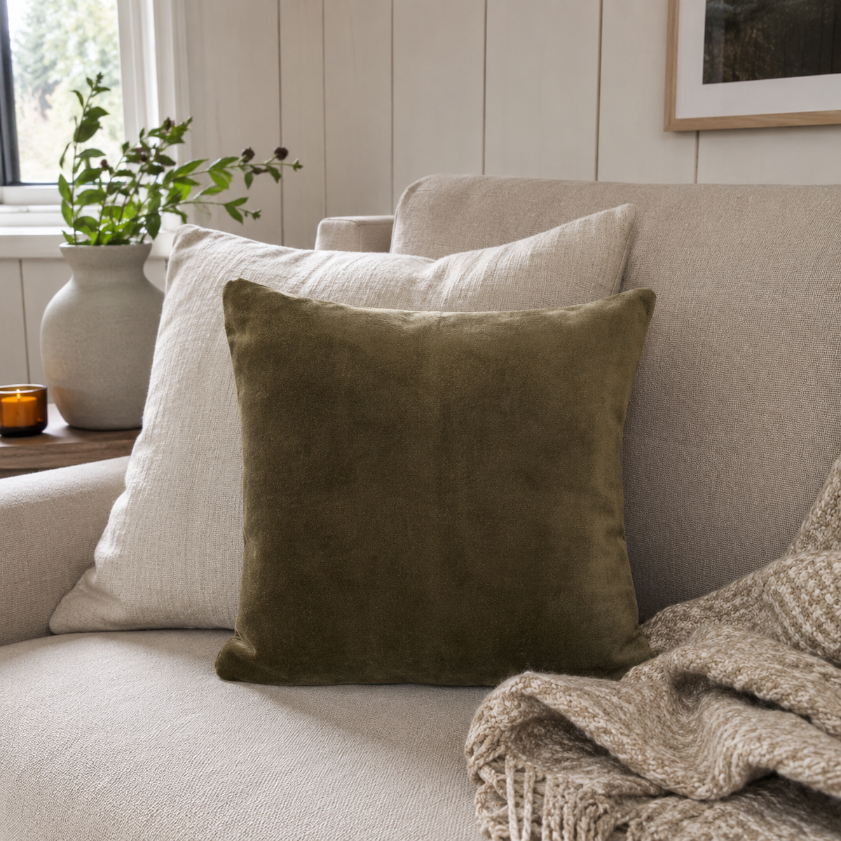 Ollis flanellpute i kakigrønn, 38 x 38 cm