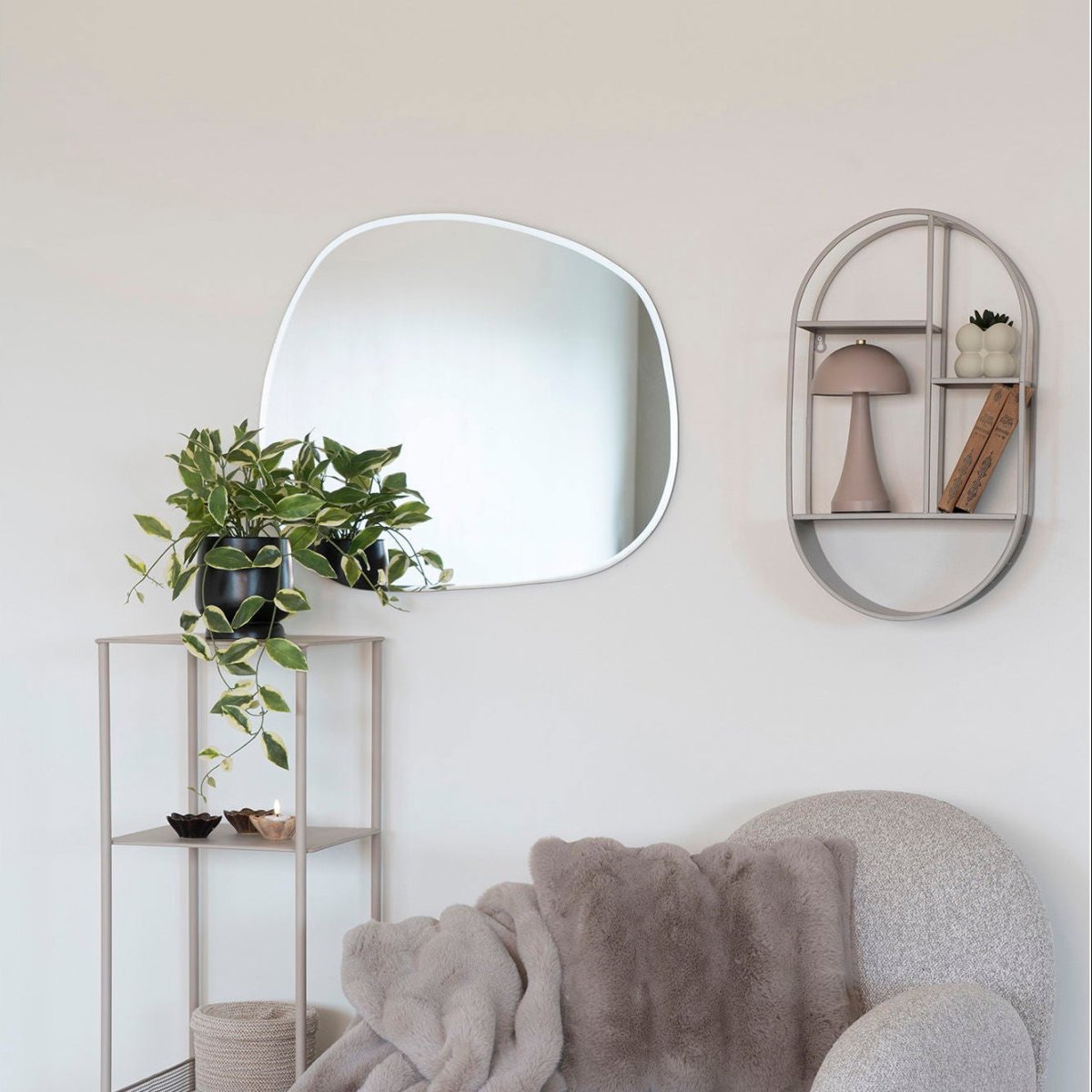 Feira vegghylle oval stål kjølig grå 35 x 15 x 60 cm - Lindas Dekor
