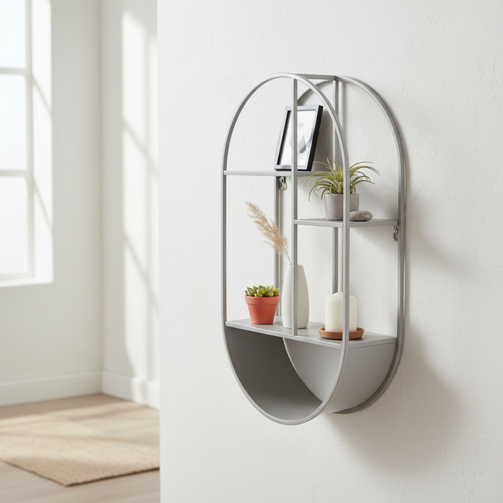 Feira vegghylle stylet med plante og dekor i nordisk interiør