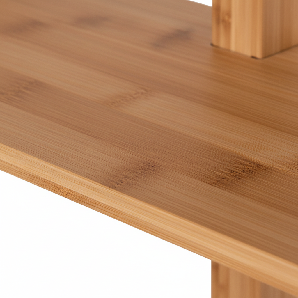 Smal vegghylle i bambus montert på vegg