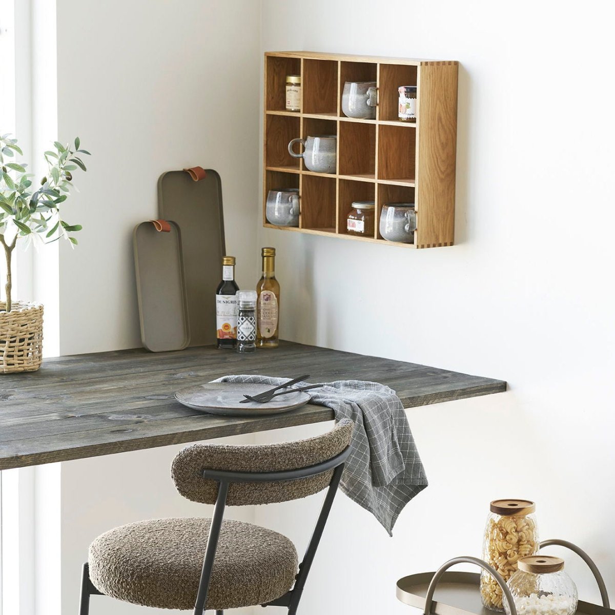 Soria vegghylle eik og eikefiner natur 39 x 11 x 51 cm - Lindas Dekor