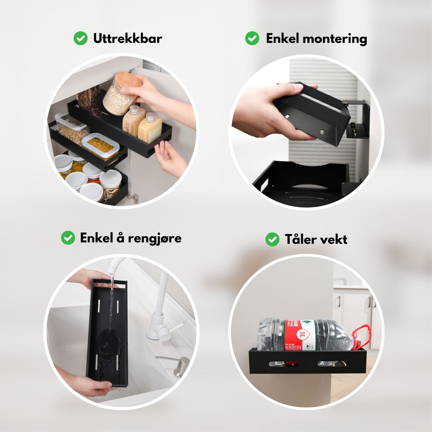 Uttrekkbar hylle smal sort