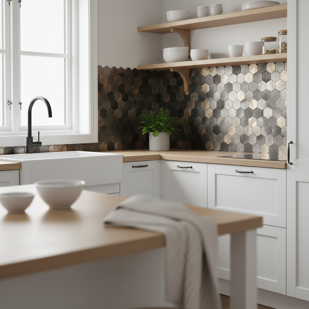 10-pk Latte hexagon selvklebende veggfliser