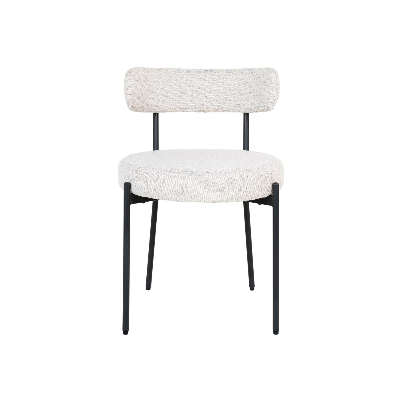 Polstret bouclé-stol med sort metallramme, tidløs design som passer perfekt til spisebord, hjemmekontor eller moderne interiør