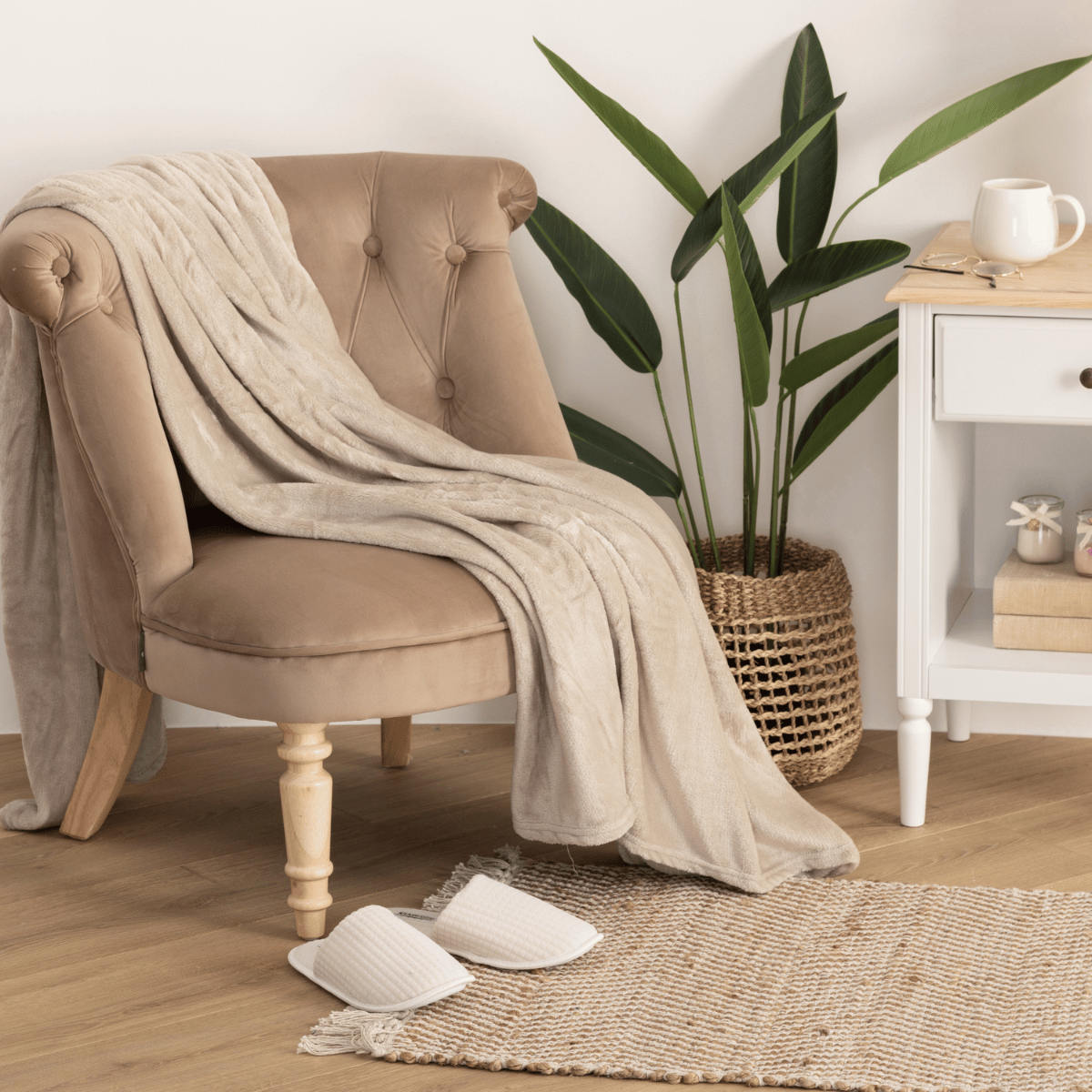 Flanellpledd beige 130 x 180 cm