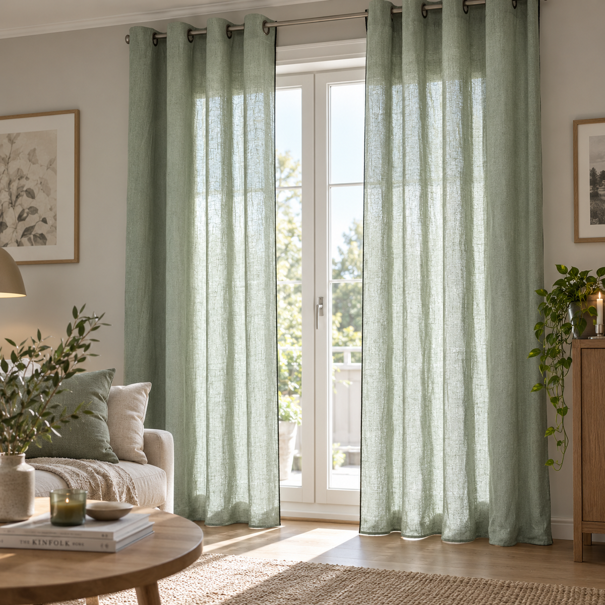 Linah gardin i 100% lin celadongrön 130 x 260 cm