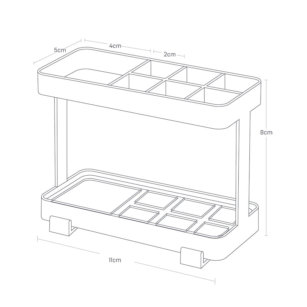 Kompakt og moderne stativ for organisert baderomsoppbevaring.