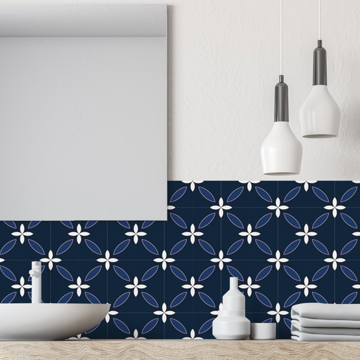 Classic Navy selvklebende backsplash - Lindas Dekor