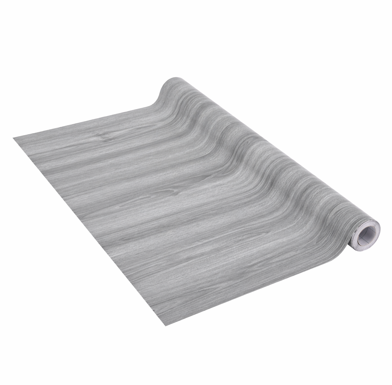 Nærbilde av kjøkkenbenk med grå eik kontaktplast og realistisk trestruktur