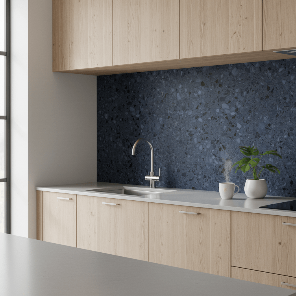 Vareprøve: Lisboa Terrazzo Blå selvklebende fliser - Lindas Dekor