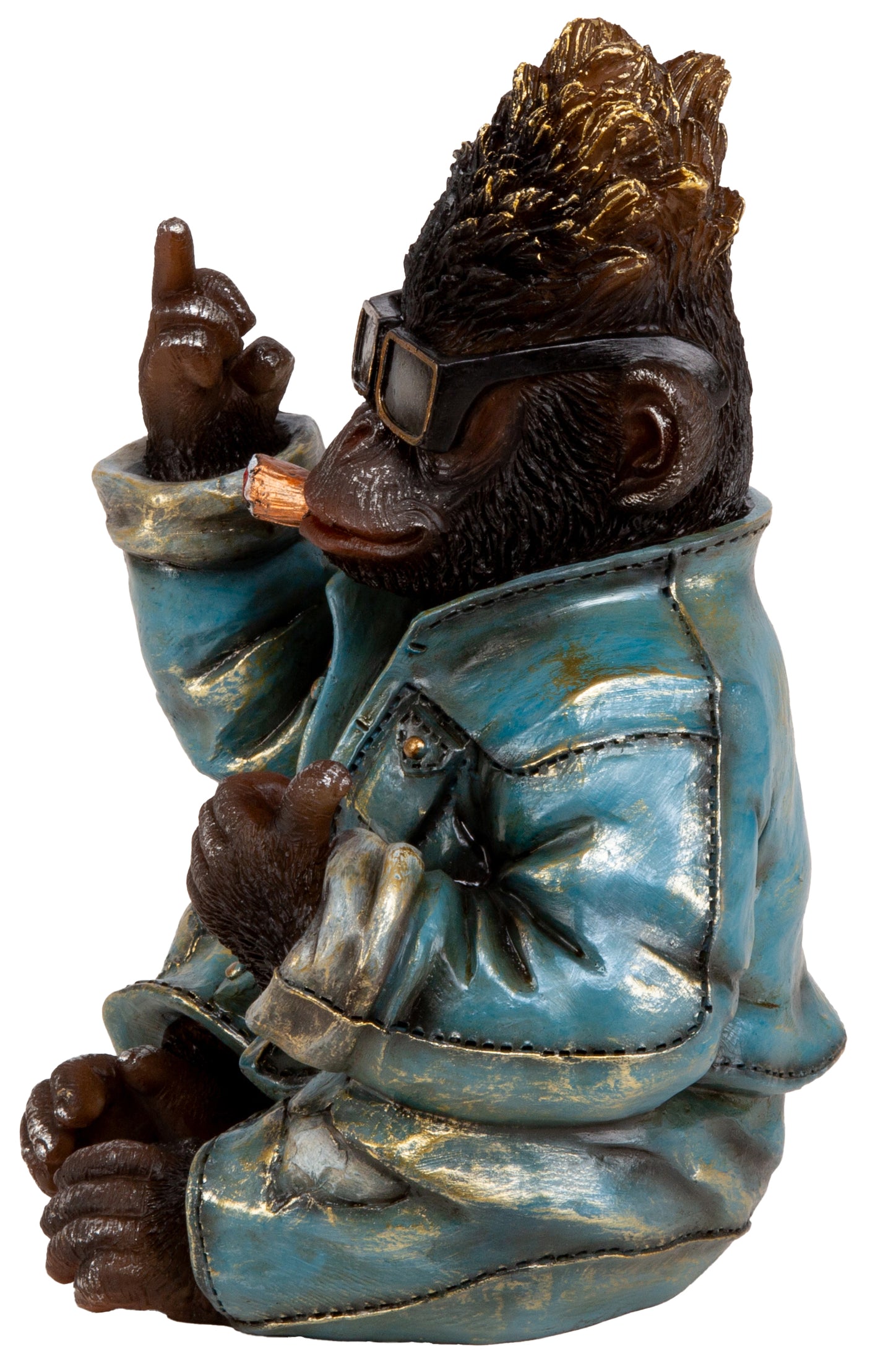 Dekorativ apefigur med attitude i sort og blå finish