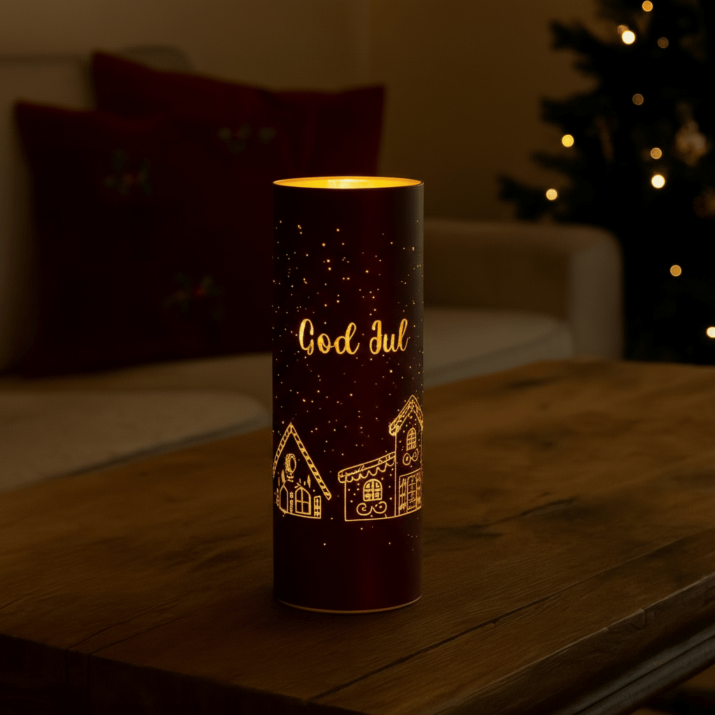 LED-dekorationslygte God Jul rød 8 x 20cm - Lindas Dekor