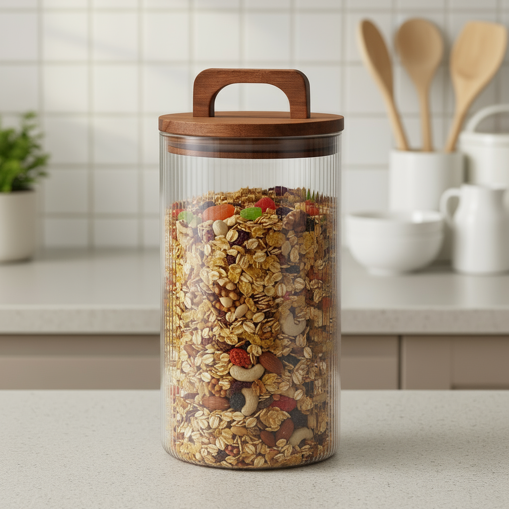 Glasskrukke med trelokk 1300 ml