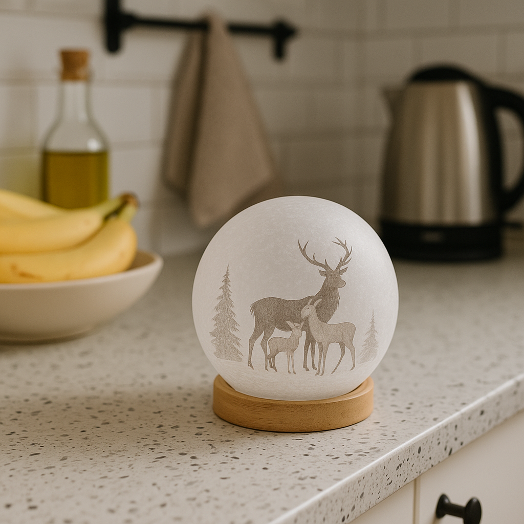 Lyslykt LED hjort 12 cm – stemningsfull juledekorasjon i glass med hjortemotiv og varm belysning.